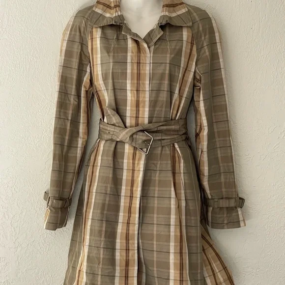 Banana Republic Plaid Trench Coat Sz M - Picture 1 of 7
